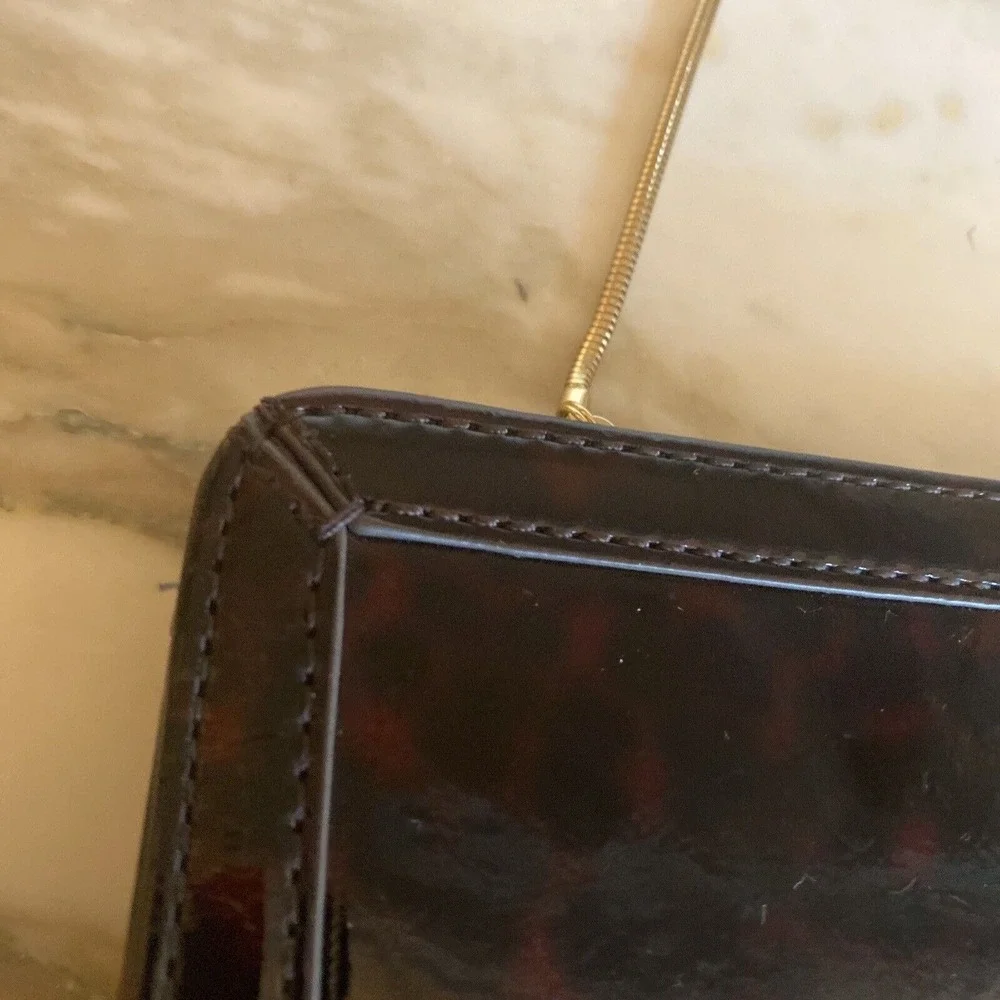 Banana Republic Tortoiseshell Patent Clutch Evening‎ Bag Gold Chain Strap